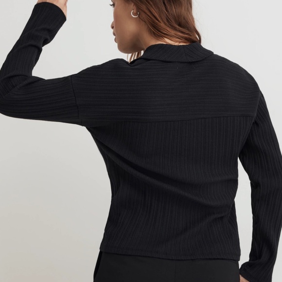 Madewell Variegated Rib Boxy Long Sleeve Polo Shirt V-Neck size L - Picture 5 of 5